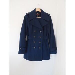 Miss Sixty Double Breasted Belted Pea Coat Navy Blue Size Large